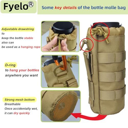 Tactical MOLLE Bottle Pouch Bag, Travel/Sprots Molle Water Bottle Holder with Drawstring Open Top and Mesh Bottom - color: Green