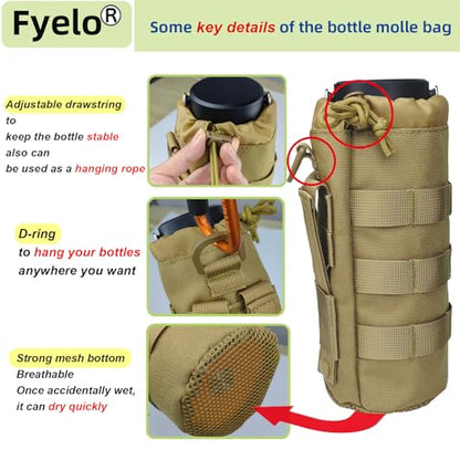 Tactical MOLLE Bottle Pouch Bag, Travel/Sprots Molle Water Bottle Holder with Drawstring Open Top and Mesh Bottom - color: Green