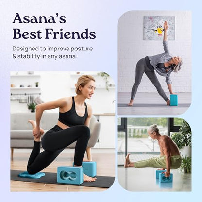 Deep-Zen® Yoga Blocks Wrist Support; Yoga Blocks 2 Pack with Knee Pads and Strap to Put Less Weight on Wrists; Durable, Versatile Yoga Brick Exercise Block Set, Blocks Yoga - color: Blue