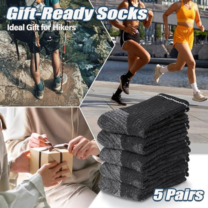 ANTSANG Merino Wool Hiking Socks, Enhanced Breathability, Targeted Cushion Thermal Socks for Men and Women, 5 Pairs - color: Black, size: Large