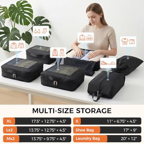 BAGAIL 8 Set Compression Packing Cubes, Durable & Wear-resistant Expandable Luggage Organizer Bags for Travel Accessories (Black) - color: Black