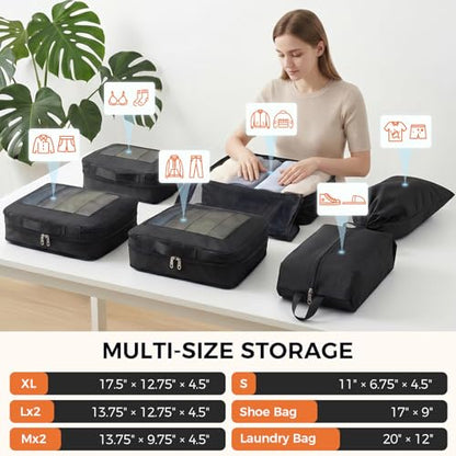 BAGAIL 8 Set Compression Packing Cubes, Durable & Wear-resistant Expandable Luggage Organizer Bags for Travel Accessories (Black) - color: Black