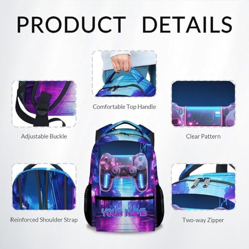 Custom Gaming Backpack for Boys - Personalized 17 Inch Kids Toddlers Bookbag, Large Capacity Lightweight Gamer Schoolbag for School Travel Camping - color: Clear
