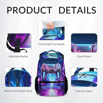 Custom Gaming Backpack for Boys - Personalized 17 Inch Kids Toddlers Bookbag, Large Capacity Lightweight Gamer Schoolbag for School Travel Camping - color: Clear