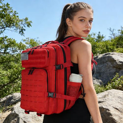 Sparklekle Military Tactical Backpack 45L 3 Day Assault Pack Waterproof Molle Hiking Rucksack for Men&Women (Red) - color: Red, size: 45L
