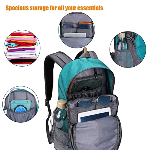 G4Free 35L Hiking Backpack Water Resistant Outdoor Sports Travel Daypack Lightweight with Rain Cover for Women Men (Peacock Green) - color: Peacock Green