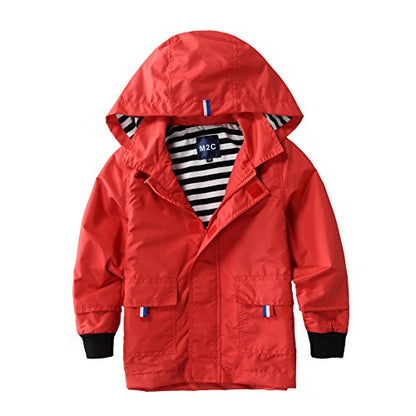M2C Boys Girls Hooded Cotton Lined Rain Jacket Light Windbreaker - color: Red, size: 8-9 Years