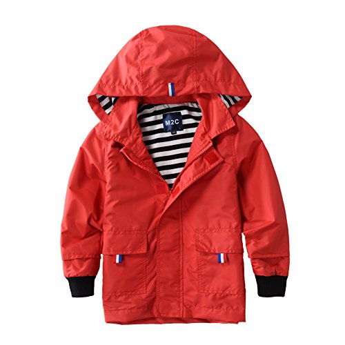 M2C Boys Girls Hooded Cotton Lined Rain Jacket Light Windbreaker - color: Red, size: 8-9 Years
