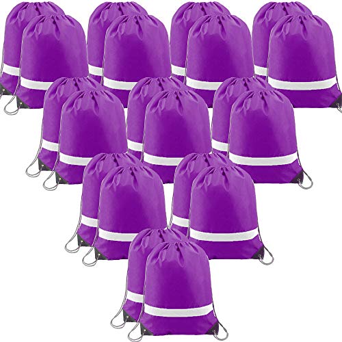 BeeGreen 20 Pieces Purple Drawstring Backpacks Bulk, Draw String Bags for Gym Sport, Reflective Cinch Blank Bag - color: Reflective Purple-s