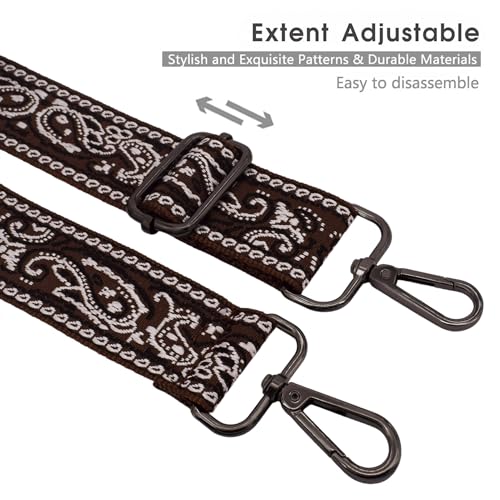 Replacement Purse Strap Shoulder Strap Adjustable Crossbody Strap for Women Crossbody Wide Shoulder Bag - color: Brown Paisley-Black Metal