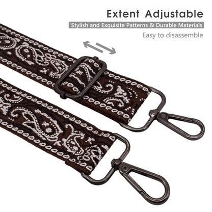 Replacement Purse Strap Shoulder Strap Adjustable Crossbody Strap for Women Crossbody Wide Shoulder Bag - color: Brown Paisley-Black Metal