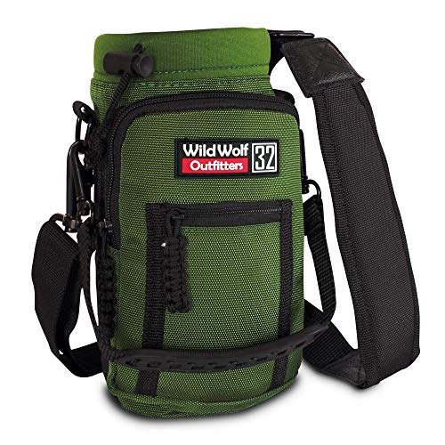 Wild Wolf Outfitters - #1 Best Water Bottle Holder for 32 oz Bottles - Carry, Protect and Insulate Your Flask with This Military Grade Carrier w/ 2 Pockets and an Adjustable Padded Shoulder Strap. - color: Green