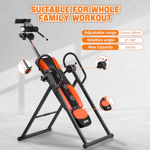 Teclor Inversion Table,Advanced Heat and Massage Function,Strength Training Inversion Table for Back Pain Relief,Heavy Duty Inversion Table 350 lbs Capacity with Wider and Thickened Backrest - color: Orange/Black