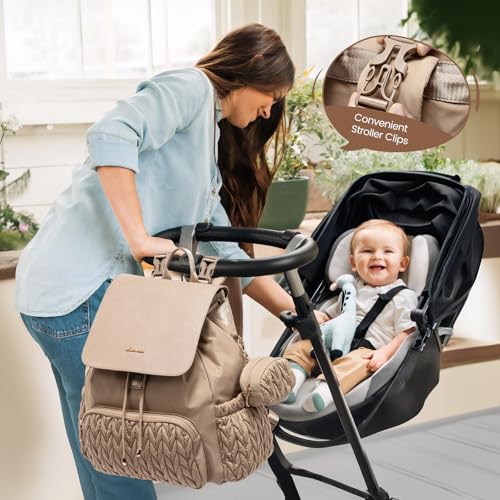 LOVEVOOK Diaper Bag Backpack, Small Baby Bag, Cute Baby Diaper Bag, Stylish Water-Resistant Travel Baby Bag for Mom, Baby Backpack with Changing Pad, Stroller Straps -Khaki - color: Khaki