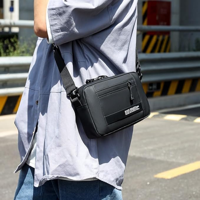 Waterproof Polyester Slim Unisex Crossbody Sling Bag Chest Backpack Men's Shoulder Bag, Leisure Travel Handbag, Hard Shell Anti-Theft Chest Bag, Messenger Bag-Black, Standard, Retro - color: Messenger Bag-black