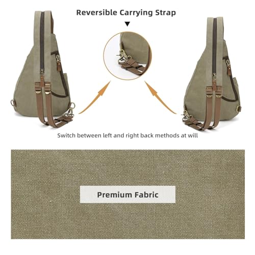 KouLi Buir Canvas Sling Bag - Small Crossbody Backpack Shoulder Casual Daypack Rucksack for Men Women - color: Olive Green