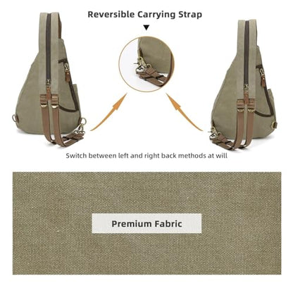 KouLi Buir Canvas Sling Bag - Small Crossbody Backpack Shoulder Casual Daypack Rucksack for Men Women - color: Olive Green