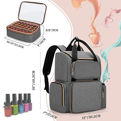 LUXJA Nail Polish Organizer (Backpack Version) Holds 70 Bottles and a Nail Lamp, Travel Nail Polish Bag with 2 Removable Cases and Tools Storage Pockets (Patent Pending), Gray - color: Gray