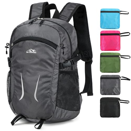 Small Hiking Backpack 35L Travel Lightweight Hiking Packable Daypack Water-Resistant Foldable Backpacks for Women Men Camping (Grey) - color: Grey, size: 35L