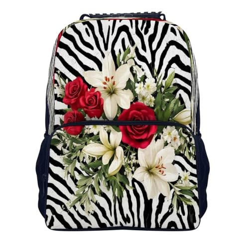 Supdreamc Rucksack Polyester Anti-Theft Multipurpose Cheetah Leopard Zebra Print Floral Black And White Bookbag Big Capacity Travel and Sport Backpack Rucksack With Side Pockets - color: Pattern 422