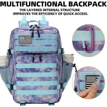 Lovelinks21 45L Tactical Assault Backpack 3 day assault pack with Molle Waterproof backpack Rucksack for Tactical Backpacks (Blue Tie-Dye) - color: Blue Tie-dye