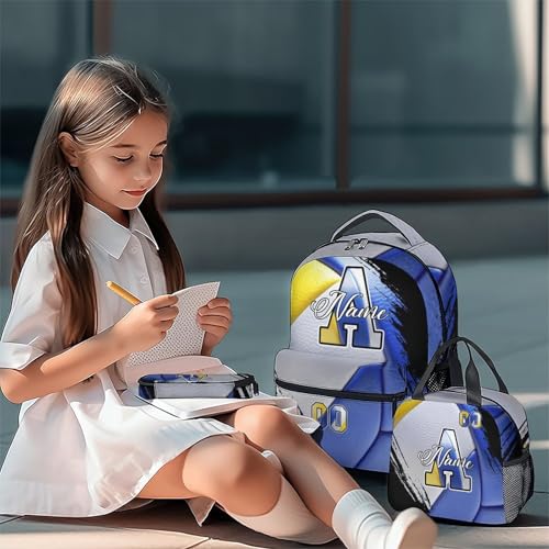 Mercuryelf Volleyball Backpack Set for Girls - Custom Kids School Bookbag with Lunch Box for Athlete Team - color: Blue