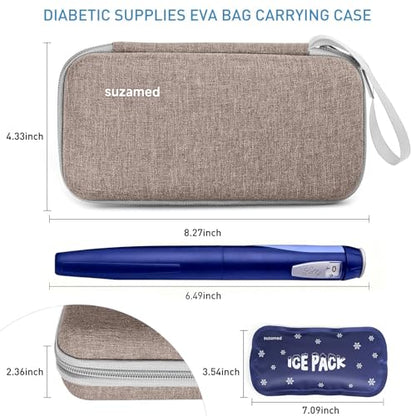suzamed Insulin Cooler Travel Case,EVA Insulation Travel Medicine Kit with 2 Ice Packs for Diabetes Care,Insulin Pen and Other Diabetic Supplies (Brown) - color: Brown