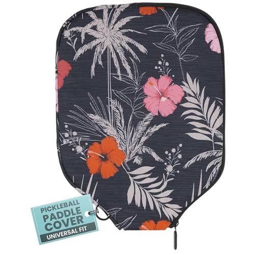 Palms-O-Aces Pickleball Paddle Cover | Canvas Padded Pickleball Paddles Sleeve with Zipper | Lightweight Protective Paddle Case for Standard Paddles | Paddle Cover Accessory - color: Hibiscus Charcoal, size: Standard - 11.5" x 8.5"