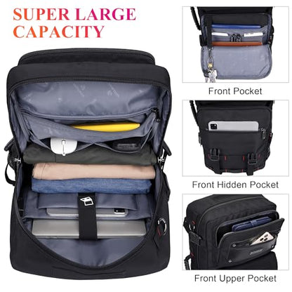 WITZMAN Travel Backpack for Men Duffle Bags Fits 17 Inch Laptop | Nylon Water-resistant 3-in-1 Carry on Backpack Airline Approved, Large Convertible Overnight Rucksack, B685 Black - color: Black