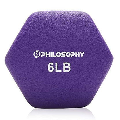 Philosophy Gym Set of 2 Neoprene Dumbbell Hand Weights, Hexagon Shape - style: Purple 6 lb Pair