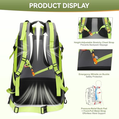 Hiking Backpack for Men Women, 50L Large Capacity Waterproof Mountaineering Backpack, Breathable Outdoor Daypack, Adjustable Trekking Rucksack for Camping Climbing Travel Climbing Travel - color: Green