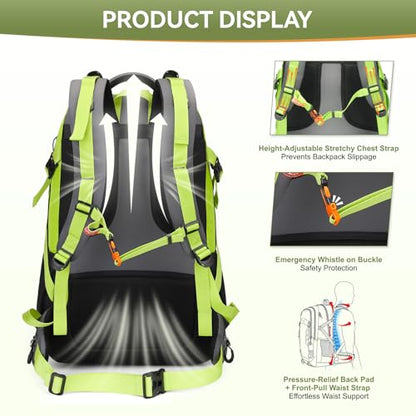 Hiking Backpack for Men Women, 50L Large Capacity Waterproof Mountaineering Backpack, Breathable Outdoor Daypack, Adjustable Trekking Rucksack for Camping Climbing Travel Climbing Travel - color: Green