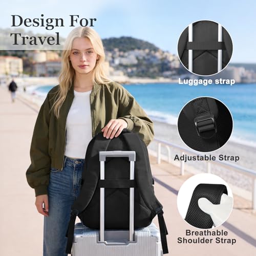 Black Backpack for School Teens Boys Girls, Large Capacity School bag for Men Women, Cute Bookbag for Students, Lightweight College backpack with lots of pockets - color: Black