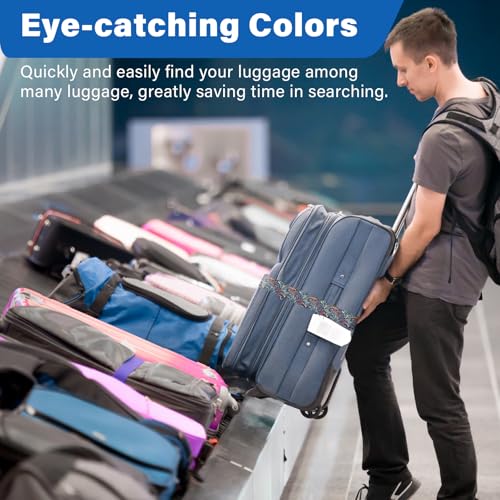 Luggage Straps for Suitcases, Travel Adjustable Belt with Quick Release Buckle, Heavy Duty Nylon Bag Packing Strap, Unique Bright Identifiers Business Travel Accessories (2 Pack) - Blue Flowers - color: Deep Blue