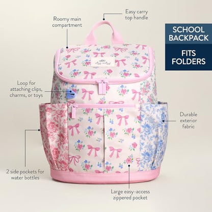 Itzy Ritzy Toddler & Kids Backpack - Lightweight Preschool & Elementary School Bag with Padded Straps, Trolley Sleeve, 2 Side Pockets, Tablet Sleeve & Name Label (Ribbons & Roses) - color: Ribbons & Roses