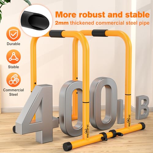 RELIFE REBUILD YOUR LIFE Dip Station Functional Heavy Duty Dip Stands Fitness Workout Dip bar Station Stabilizer Parallette Push Up Stand - color: Yellow