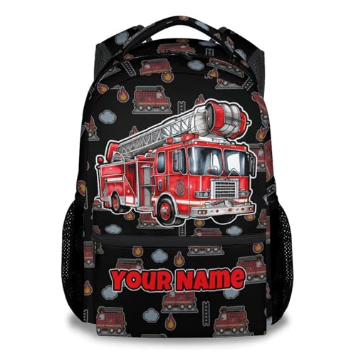 Personalized Truck Backpack for Kids Toddler - 17 Inch Boys Fire Truck School Backpacks, Cool Adjustable Lightweight Kids Bookbag for Travel - color: Red