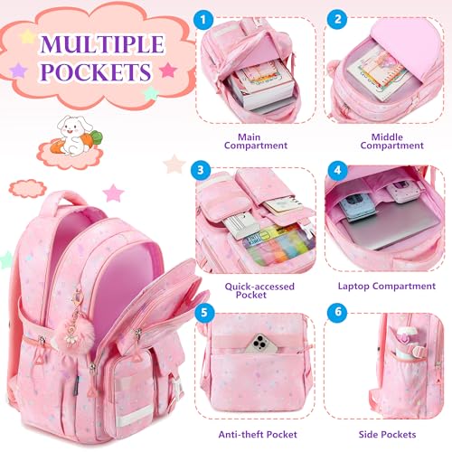 AO ALI VICTORY Backpack for Girls Kids School Bags for Kindergarten Elementary Schoolbag Students Backpacks Cute 15.6 inch Laptop Bookbag Teens Girl Back Pack Travel Daypack, Pink - color: Pink