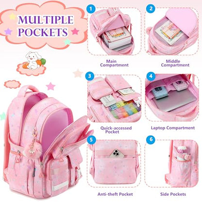 AO ALI VICTORY Backpack for Girls Kids School Bags for Kindergarten Elementary Schoolbag Students Backpacks Cute 15.6 inch Laptop Bookbag Teens Girl Back Pack Travel Daypack, Pink - color: Pink