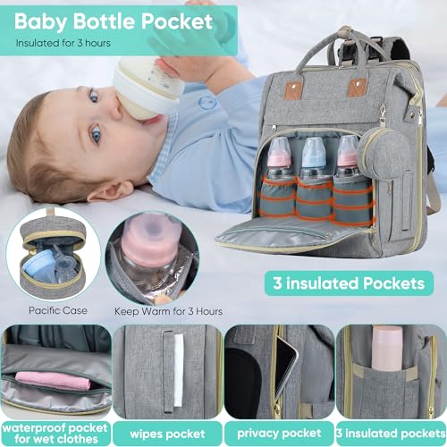 ZRSUN Baby Diaper Bag Backpack,Baby Shower Gifts, Multifunctional Travel Diaper Bag, Gifts for Mom with Portable Diaper Pad (Grey) - color: Grey