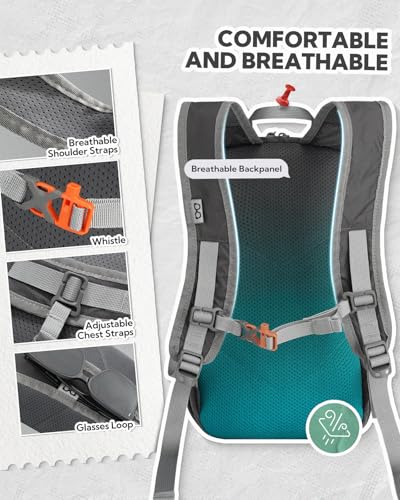 WATERFLY Small Lightweight Packable Backpack: 10L Mini Ultra Light Foldable Travel Sport Cycling Daypack with Breathable Shoulder Strap Outdoor Hiking Walking Day Pack for Women Men - color: Grey