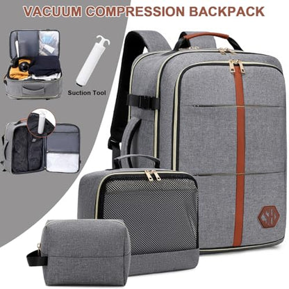 40L Travel Laptop Backpack for Women & Men, Airline Approved Carry On Luggage Overnight Bags, Waterproof Personal Item Bag, Weekender Essentials Backpacks Vacuum Backpack Gray - color: Gray