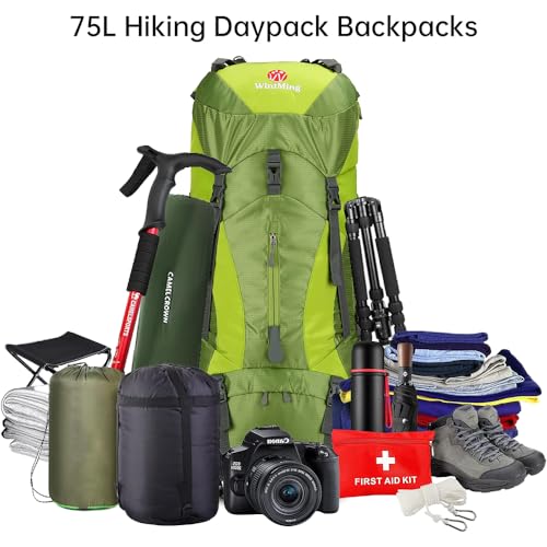 Hiking Backpack for Men and Women 70L+5L Waterproof Lightweight Camping Daypack with Rain Cover for Outdoor Travel Mountaineering - Frameless (Green) - color: Green
