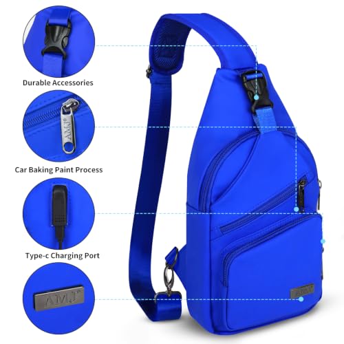 AMJ Crossbody Sling Bag Men Women, Casual Shoulder Backpack, Chest Daypack Satchel for Hiking Travel - color: Leather Blue, size: Large