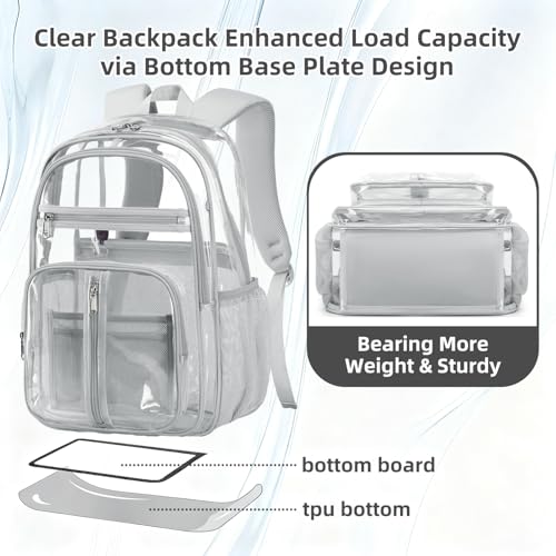 Cusangel XL TPU Clear Backpack Heavy Duty for Stadiums,18in School Bookbag Teens 15+ boys Girls and Adults Multi-Pocket Design & Reinforced Stitching(Grey-18inch) - color: Grey-18inch