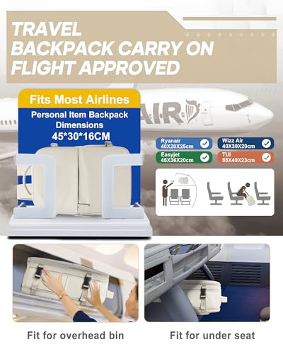 suwasp Vacuum Compression Backpack, 45L Expandable Travel Backpack with Electric Vacpack Pump, Travel Vacuum Bags with Shoe Compartment/17inch Laptop Compartment/USB Port, Beige - color: Beige, size: Medium