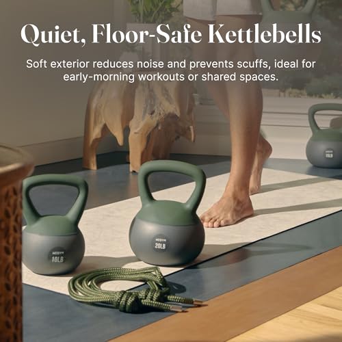 WeGym Soft Kettlebells with Cushioned Impact-Resistant Base and Anti-Slip, Wide-Grip Handle for Home Workouts, Weightlifting, and Full Body Strength Training - color: Forest-3 PCS, style: 10+15+20LB
