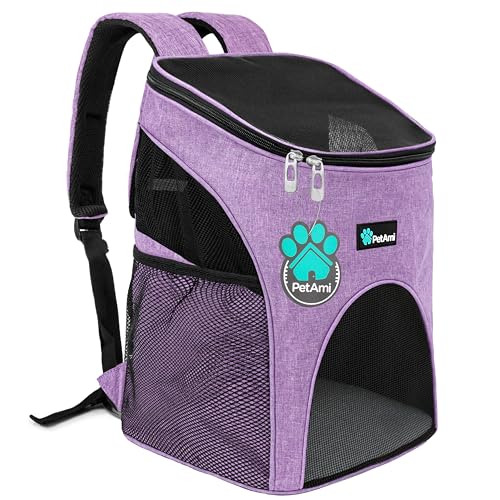 PetAmi Cat Backpack Carrier, Airline Approved Pet Carrier Backpack for Small Dogs and Large Cats, Soft Sided Collapsible Ventilated with Sherpa Bed for Hiking Travel, Max 18 lbs, Heather Purple - color: Heather Purple