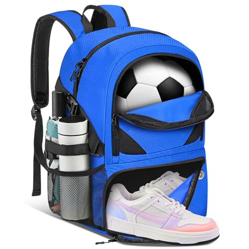 Soccer Backpack with Seperate Compartment, Water Resistant Sport Bags fit for Basketball, Volleyball, Football - color: Blue