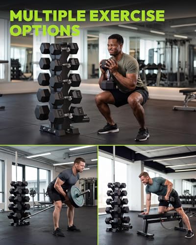 HANDBODE Rubber Coated Hex Dumbbell Set with A-Frame Rack, 100 lb - 600 lb Multiple Options Weight, Hexagon Non-Rolling Shape, Ergonomic Knurled Handle, Home Gym Equipment for Strength Training - style: 400 lb (20, 30, 40, 50, 60 lb) X 2 & Rack
